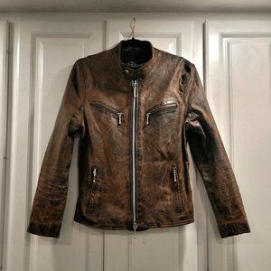 Espresso Brown Multi Tone Men's Thick Oiled Pull Up Leather Cafe Racer Jacket